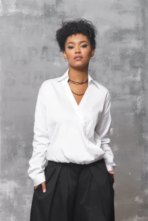 White V-neck Cotton Shirt