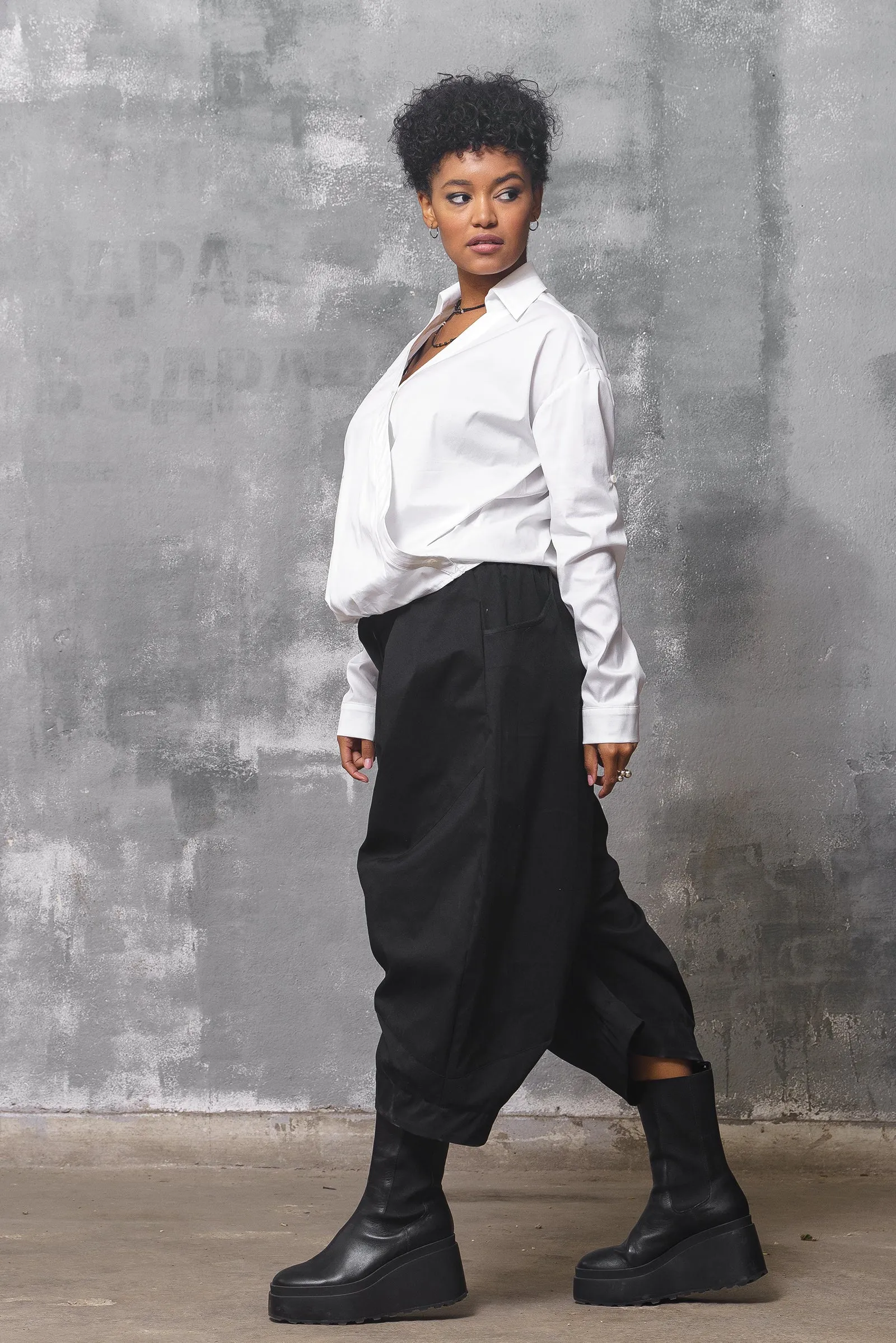 White V-neck Cotton Shirt