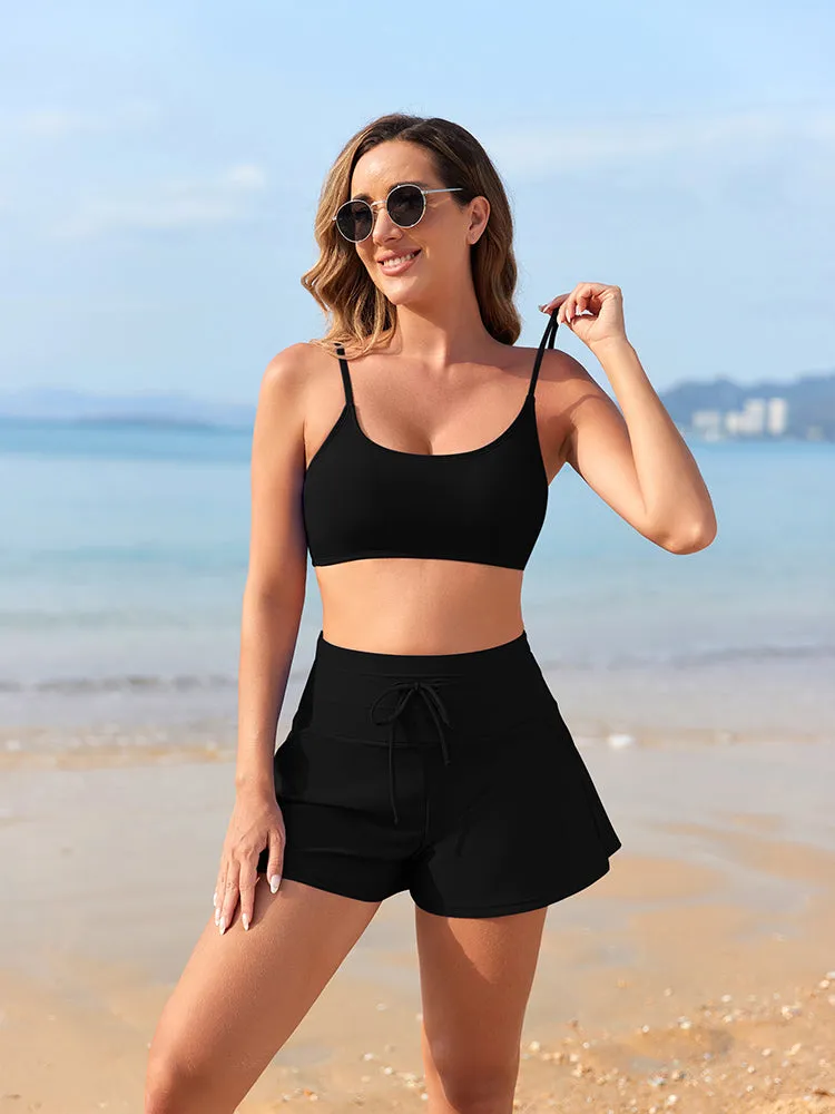 Women 2 Piece Bathing Suits Adjustable Strap Top with Drawstring High Waisted Bikini Shorts