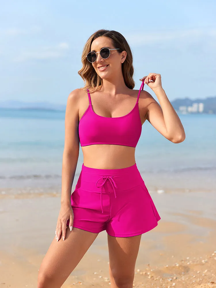 Women 2 Piece Bathing Suits Adjustable Strap Top with Drawstring High Waisted Bikini Shorts