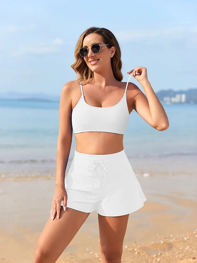 Women 2 Piece Bathing Suits Adjustable Strap Top with Drawstring High Waisted Bikini Shorts
