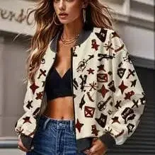 Women Autumn Bomber Jacket Coat Long Sleeve Zip Up Outwear