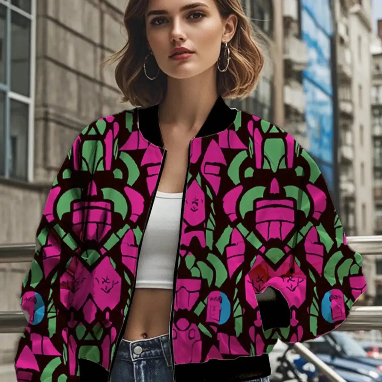 Women Autumn Bomber Jacket Coat Long Sleeve Zip Up Outwear