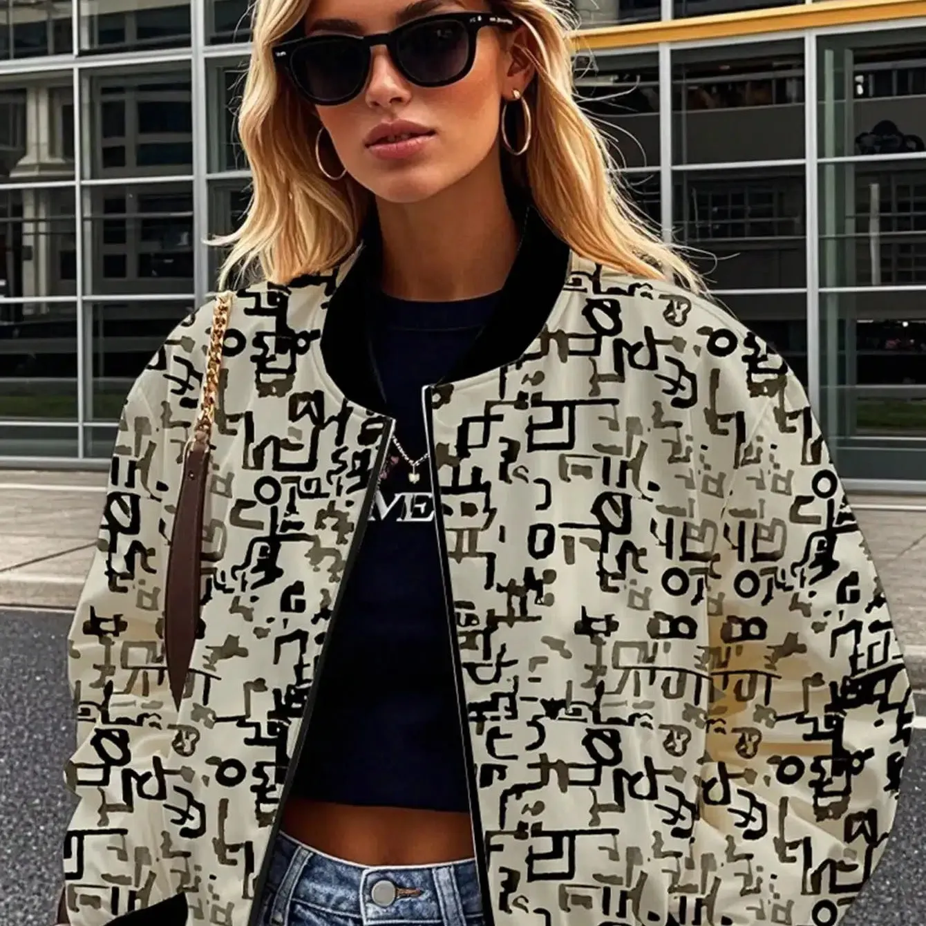 Women Autumn Bomber Jacket Coat Long Sleeve Zip Up Outwear