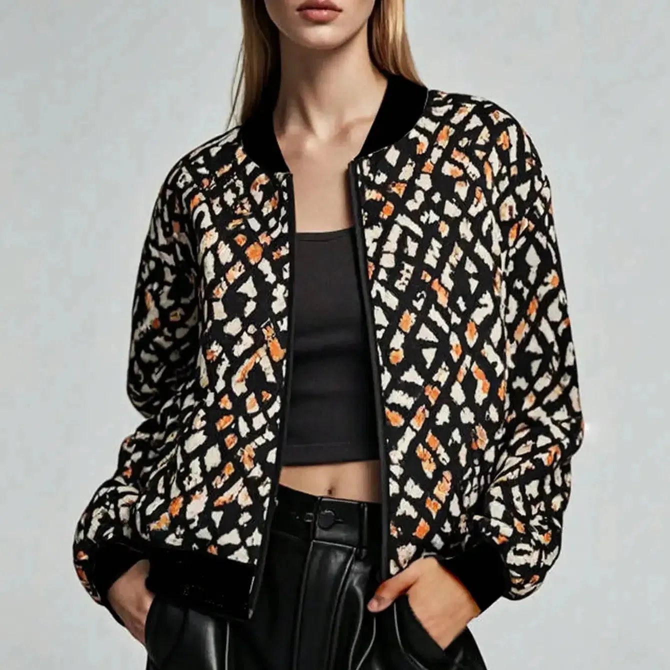 Women Autumn Bomber Jacket Coat Long Sleeve Zip Up Outwear