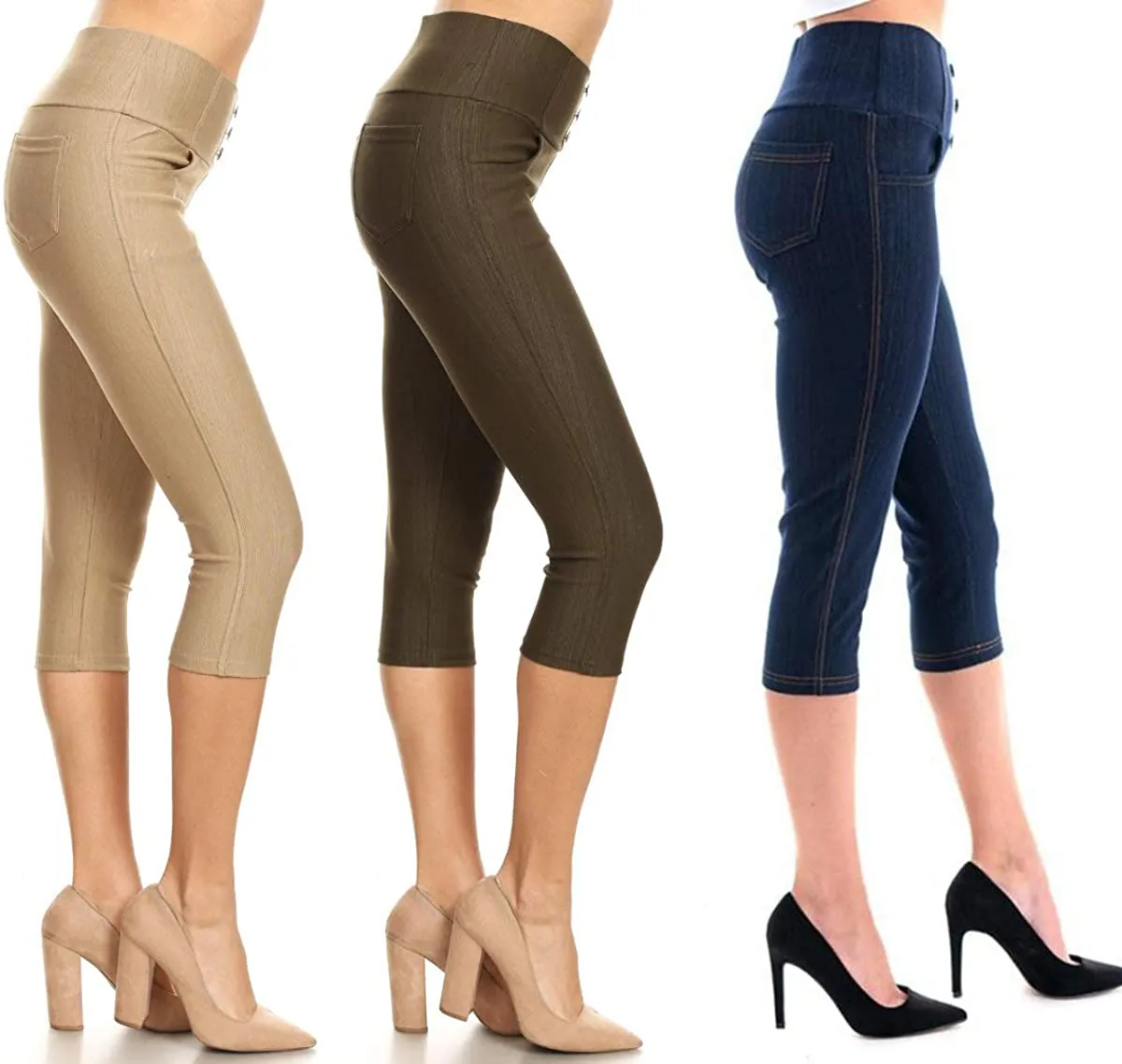 Women's High Waist Stretch Skinny Soft Denim Capri Jegging Pant Reg-Plus Size