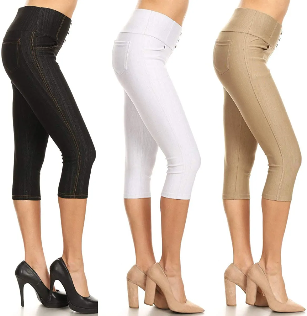 Women's High Waist Stretch Skinny Soft Denim Capri Jegging Pant Reg-Plus Size