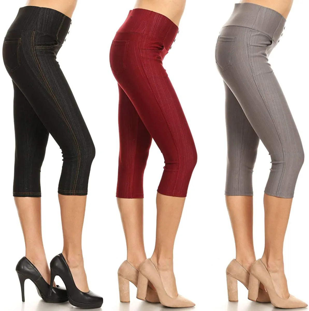 Women's High Waist Stretch Skinny Soft Denim Capri Jegging Pant Reg-Plus Size
