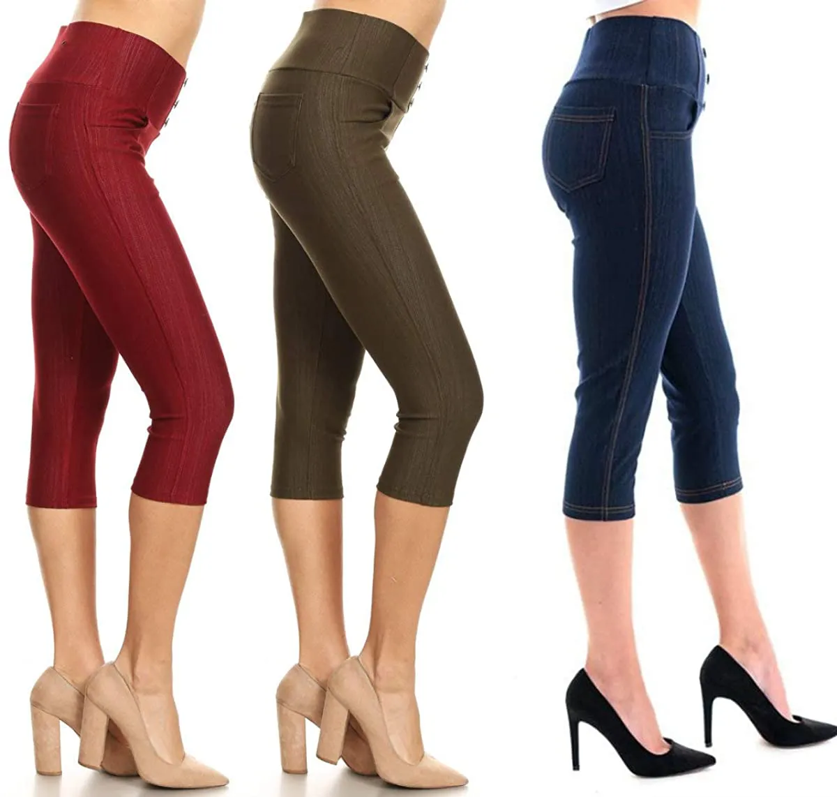 Women's High Waist Stretch Skinny Soft Denim Capri Jegging Pant Reg-Plus Size