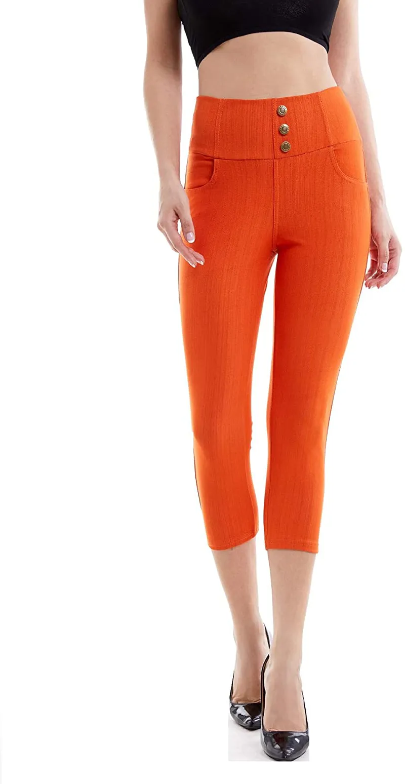 Women's High Waist Stretch Skinny Soft Denim Capri Jegging Pant Reg-Plus Size
