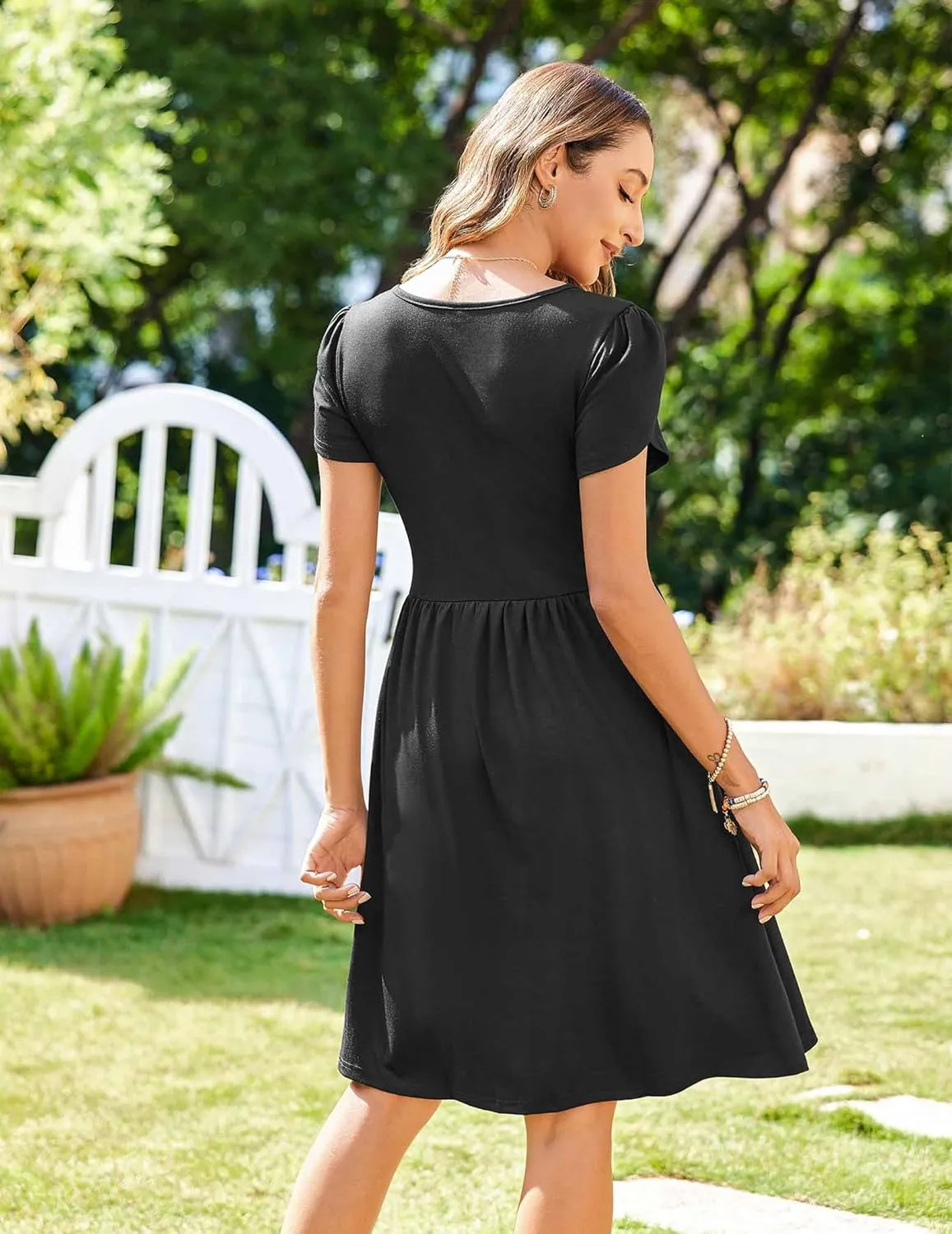 Zeagoo Womens Floral Pleated Button Down Petal Mini Dress
