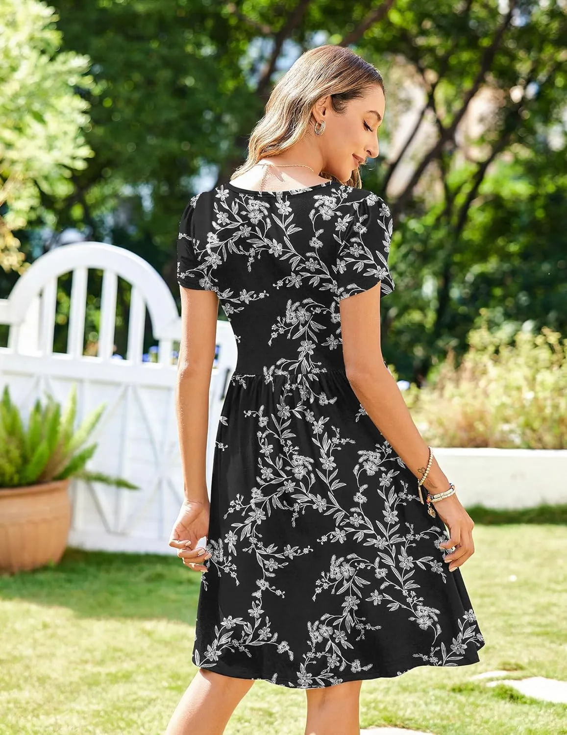 Zeagoo Womens Floral Pleated Button Down Petal Mini Dress