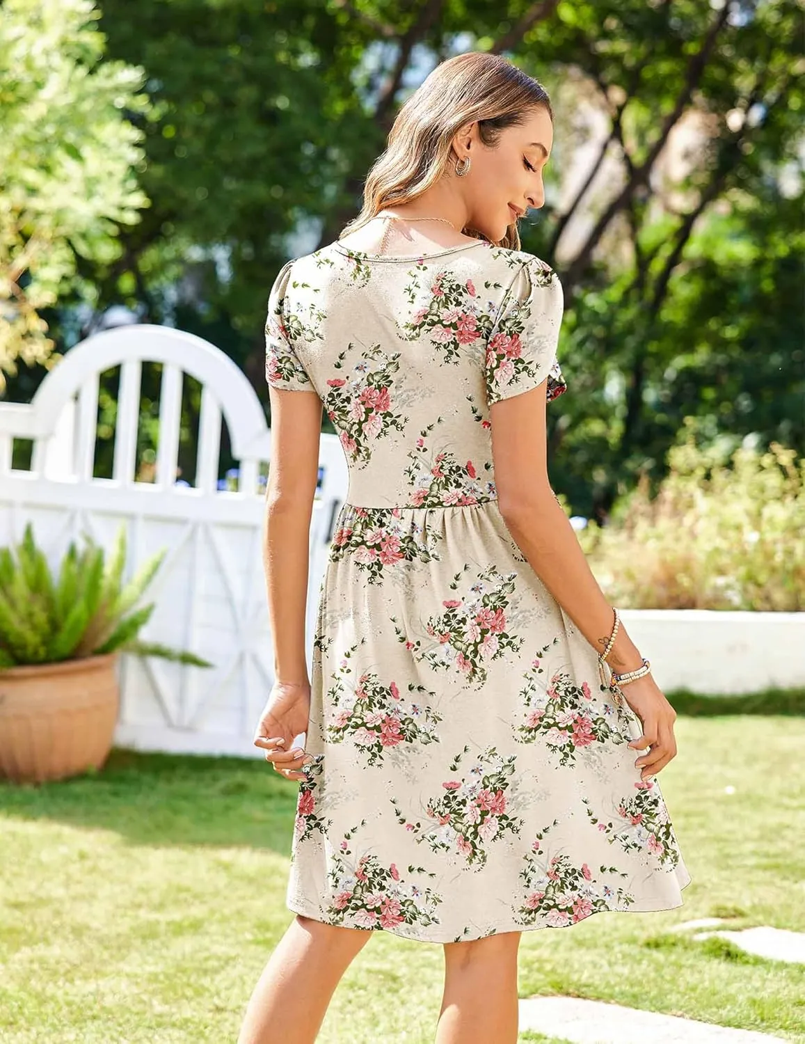 Zeagoo Womens Floral Pleated Button Down Petal Mini Dress