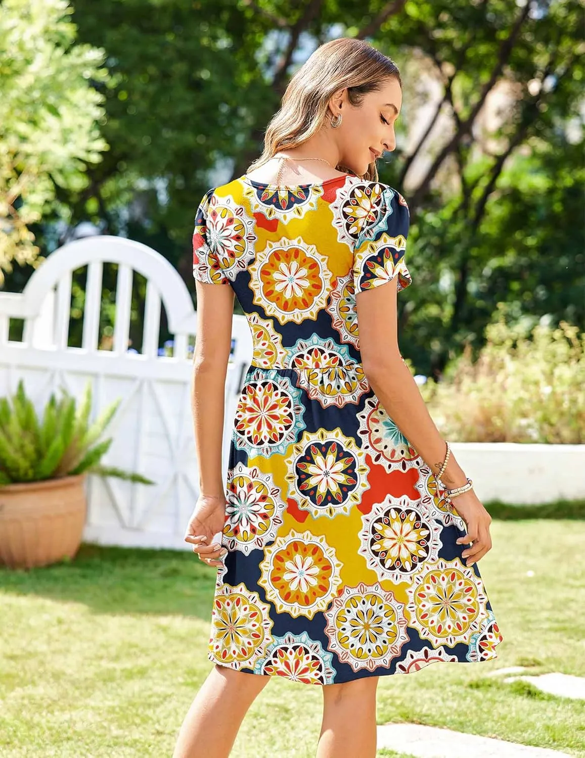 Zeagoo Womens Floral Pleated Button Down Petal Mini Dress
