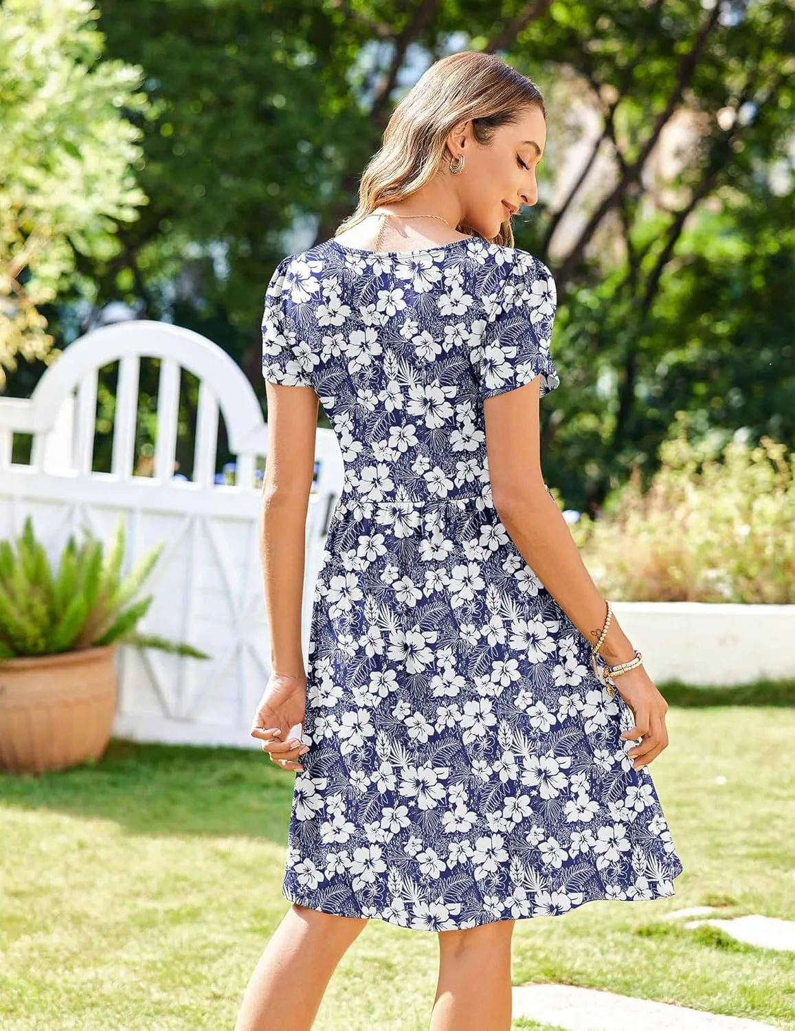 Zeagoo Womens Floral Pleated Button Down Petal Mini Dress
