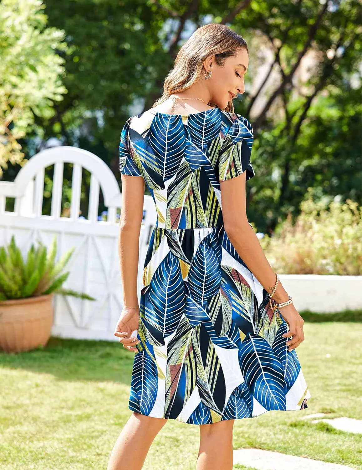 Zeagoo Womens Floral Pleated Button Down Petal Mini Dress