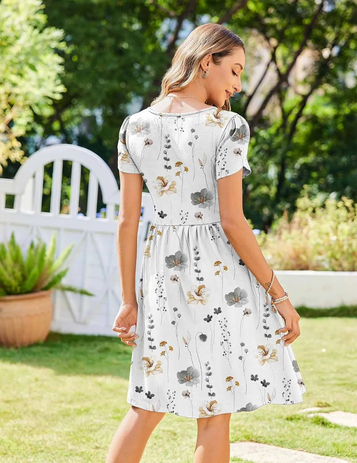 Zeagoo Womens Floral Pleated Button Down Petal Mini Dress