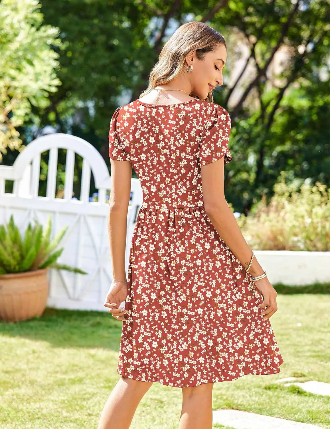Zeagoo Womens Floral Pleated Button Down Petal Mini Dress